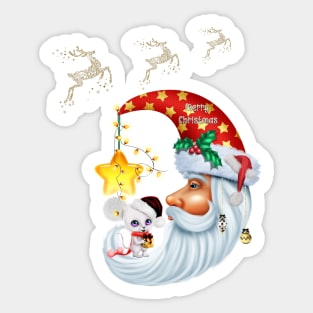 Little christmas mouse on the moon Sticker